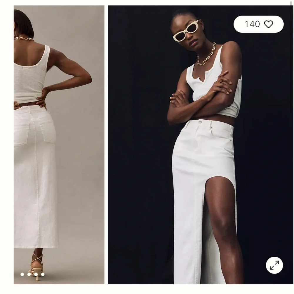 Anthropologie DOLAN Side- Slit White Midi Pencil Skirt with Side Thigh Slit